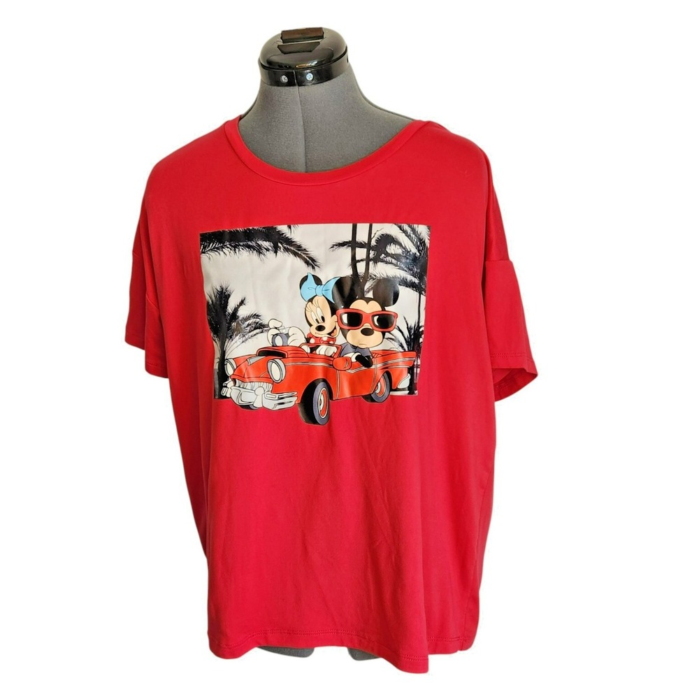 Disney Mickey Mouse Red Graphic T-Shirt Minnie Mouse Convertible Large